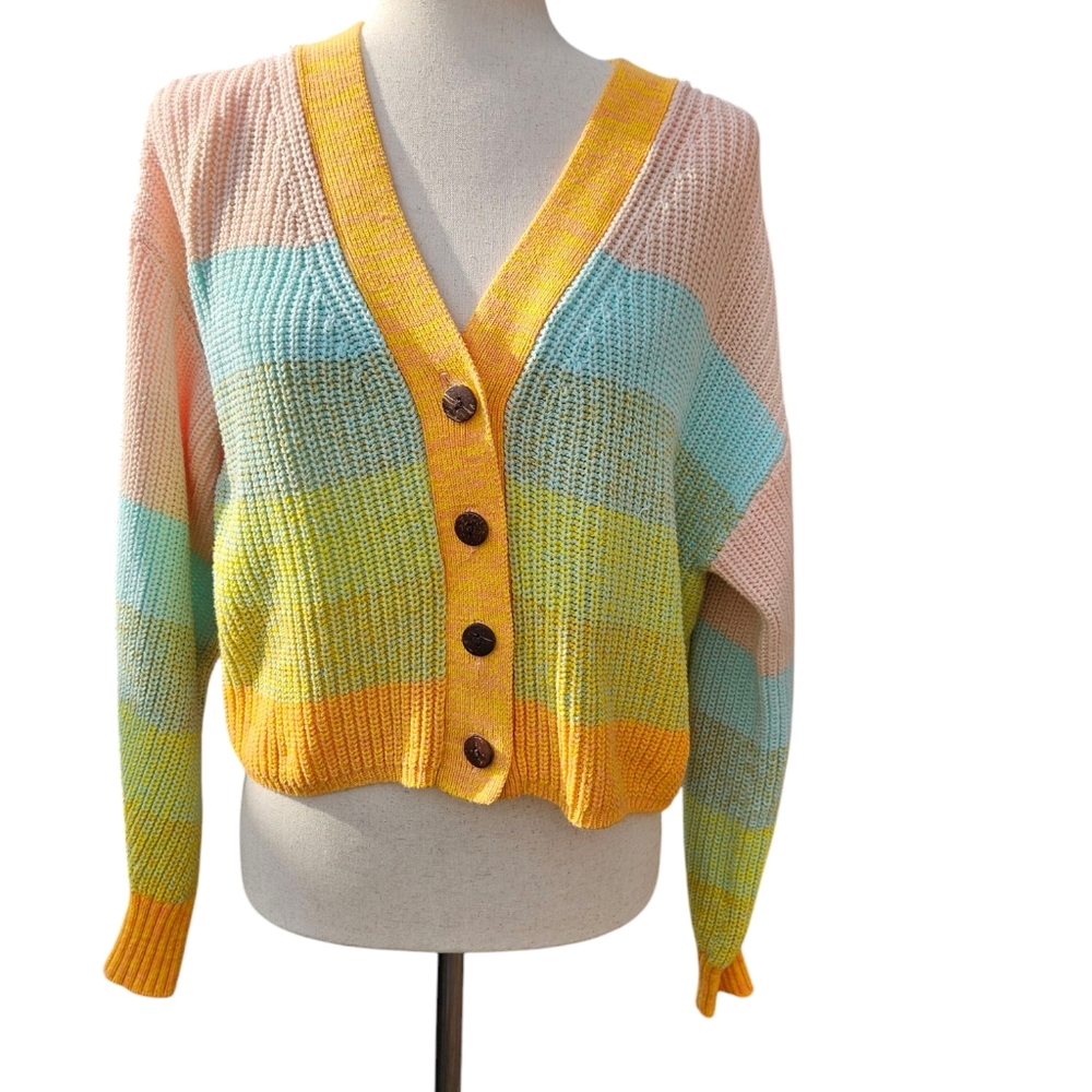 Urban Outfitters Striped Knit Cropped Cardigan - Small